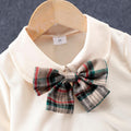 Children's short-sleeved bow plaid shorts suit