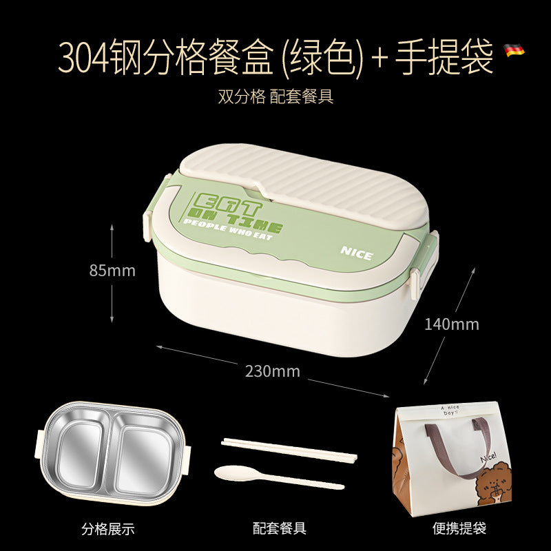 304 stainless steel thermal insulation lunch box Office workers can microwave oven heating large-capacity lunch box student grid bento box