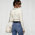 spring/autumn new arrival: v-neck chanel-inspired color block knit cardigan - elegant, age-defying long sleeve top/sweater