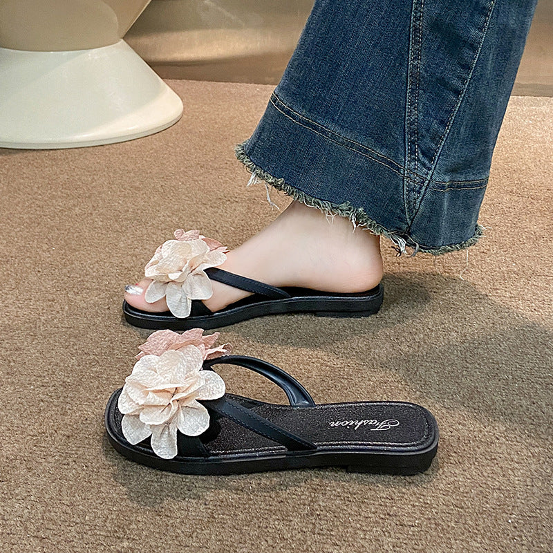 Trendy fairy flower slides - platform soft sole 2024 summer new women's one-strap sandals - versatile beach slippers