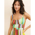 colorful stripes suspender dress bohemia vacation back cut out tassel strap flap pocket pants large swing skirt