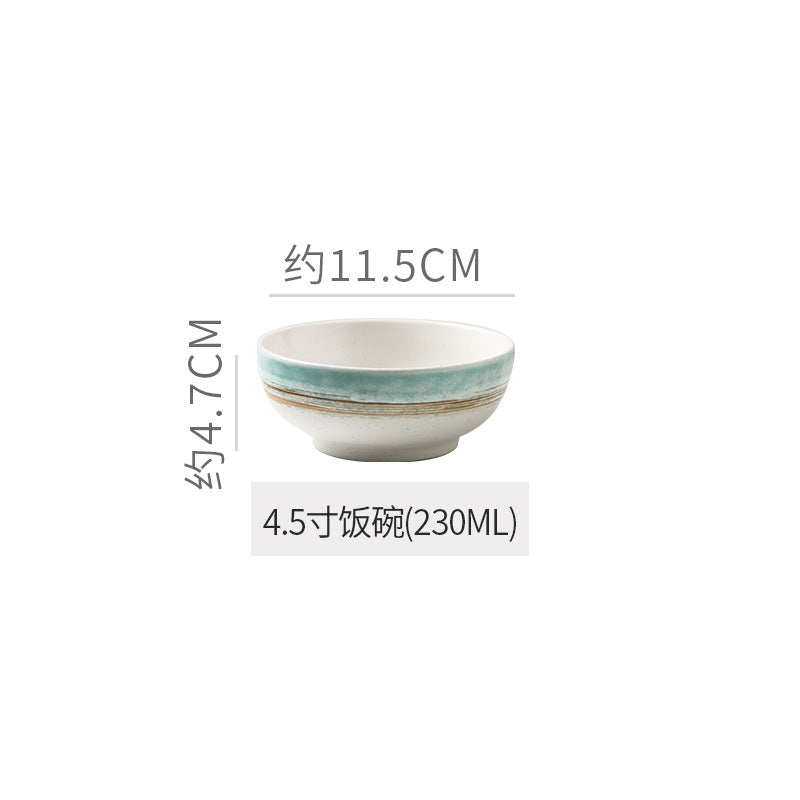 Personalized retro ink style ceramic tableware bowls, plates, dishes, restaurant for home threaded dessert plate, good-looking western dinner plate