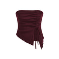 european and american women's clothing  summer new drawstring slit irregular waffle knit bodycon bandeau top
