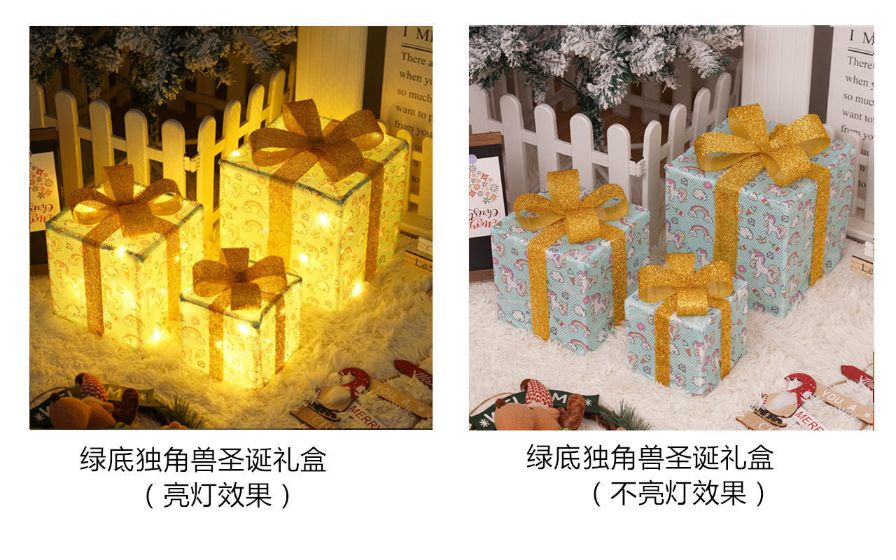 Christmas special birthday party warm atmosphere decorative gift box light, folding Christmas gift box three-piece bedside lamp