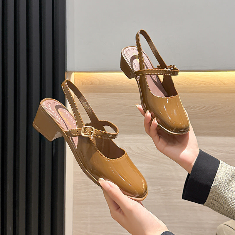 New southeast asian fashionable mary jane shoes, closed-toe sandals, closed-toe high heels, women's retro low-cut flats