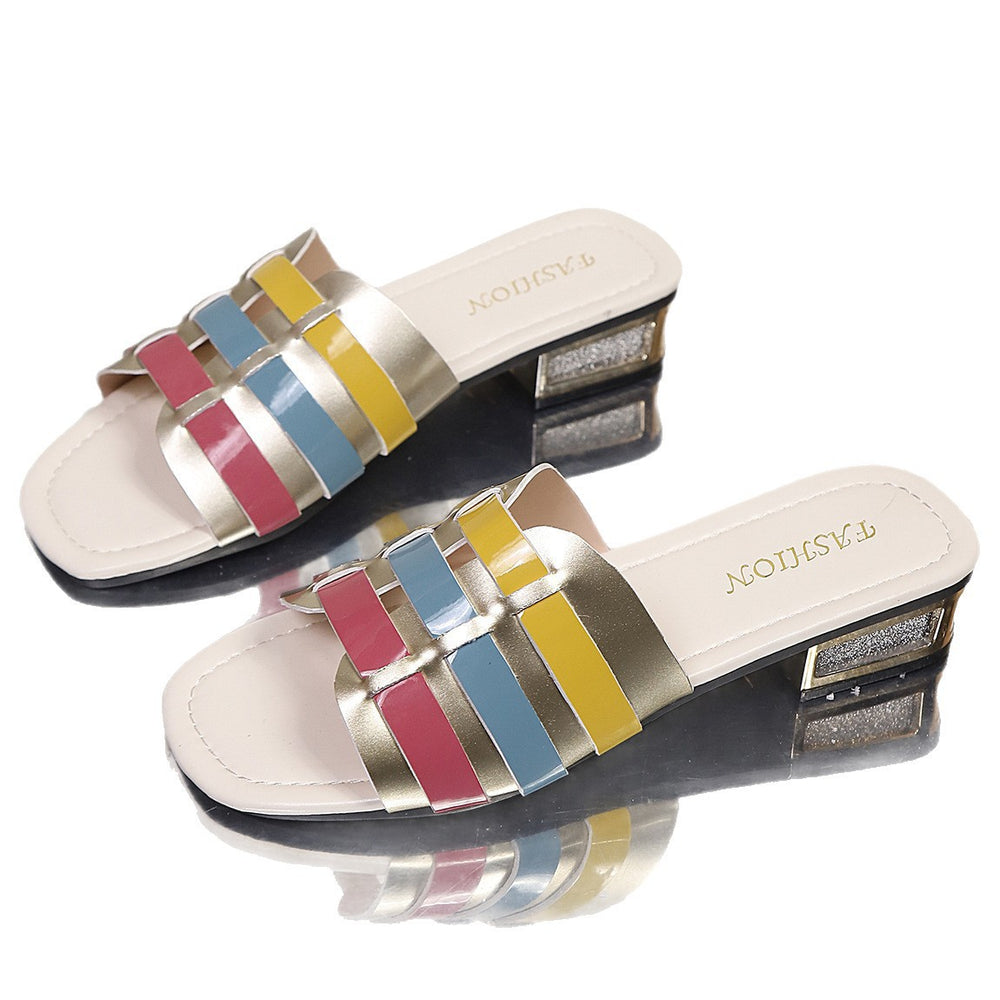 export roman colorful sandals women's summer new fashion flat woven hollow-out closed-toe half slippers
