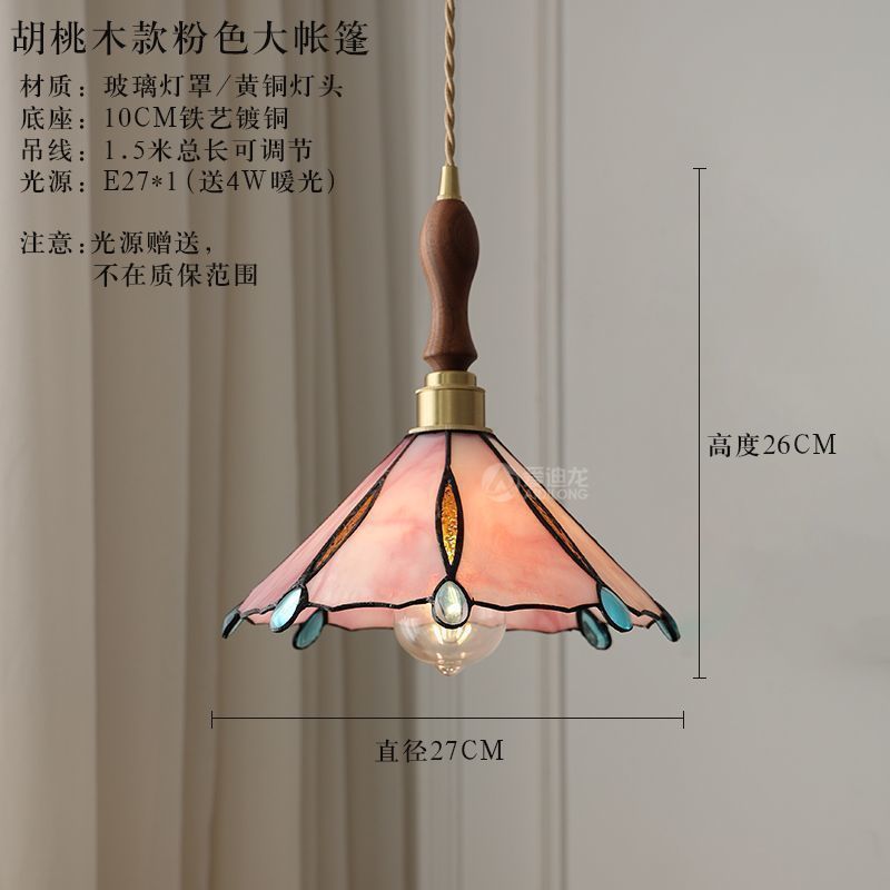 Vintage brass hand-soldered lamp, american style bedside aisle restaurant cafe stained glass pendant light