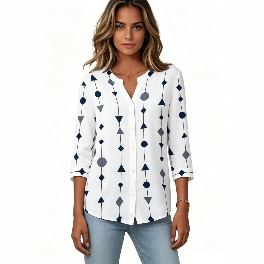 new european and american style women's v-neck printed shirt casual long sleeve t-shirt