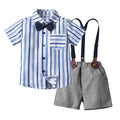 Wholesale children's spring/summer fashion set: trendy blue striped short-sleeve shirt and overalls two-piece outfit