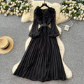 Frenchretrostereo flower lantern sleeve waist pleateddress women 2025new arrivalslimming lookelegant long skirt
