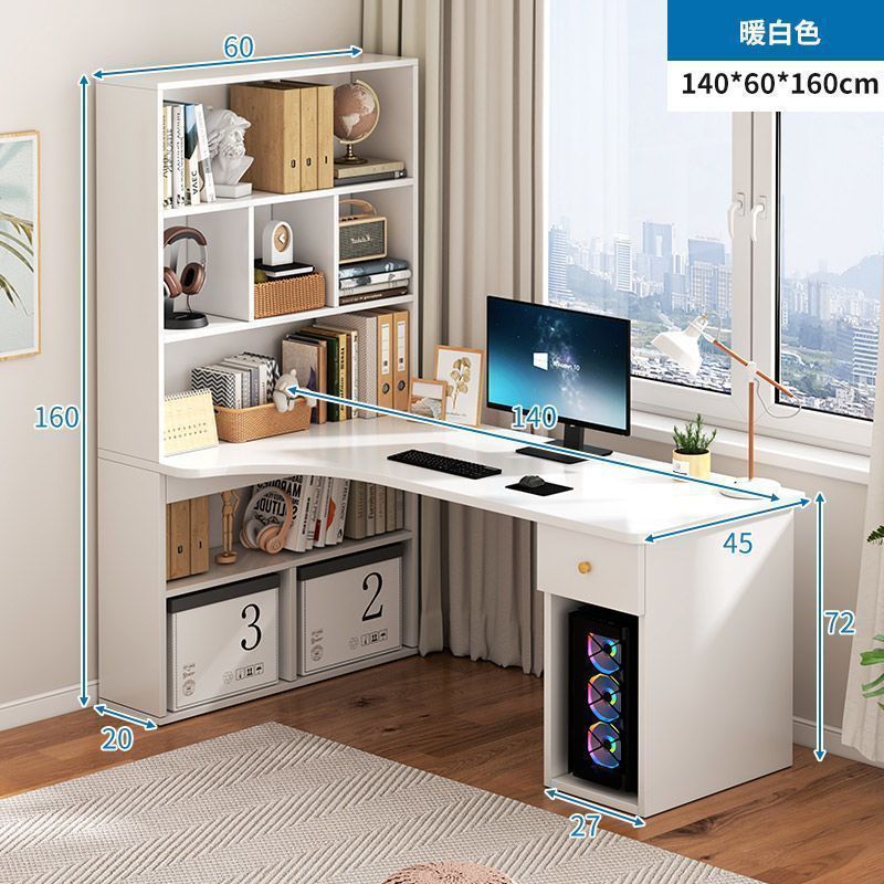 Corner desk bookshelf combo - all-in-one home study desk with drawers for students, high schoolers, and computer use