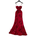 Red evening gown - women's french chic, luxurious, elegant, heavily embroidered, slimming, figure-flattering, suspender, bodycon dress