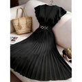 Amazon fashion  summer deep v neck ruffles sleeve pleated design waist elegantdress women