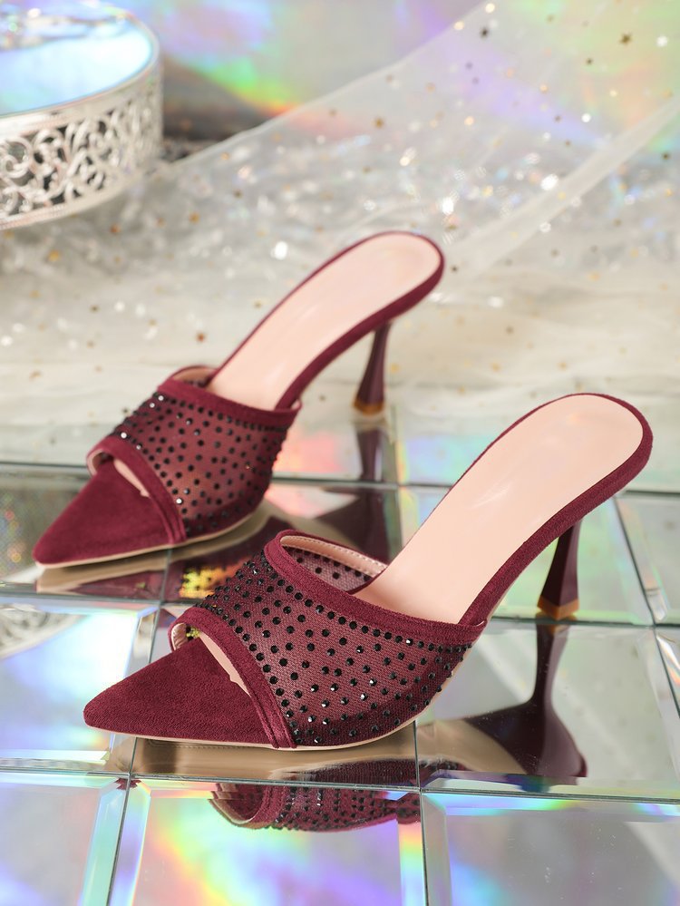 跨境大码尖头水钻时尚高跟凉拖鞋2025夏季新款增高外穿露趾女鞋