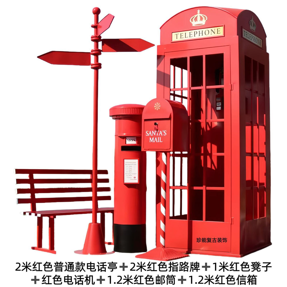 Retro iron telephone booth mailbox street sign bench popular store decoration floor-standing ornaments photography props model