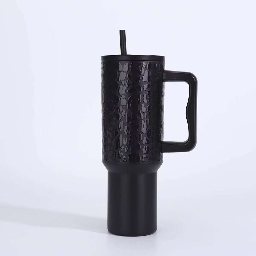 leopard print 40oz stainless steel thermos cup large capacity with handle vacuum straw cup outdoor car cup
