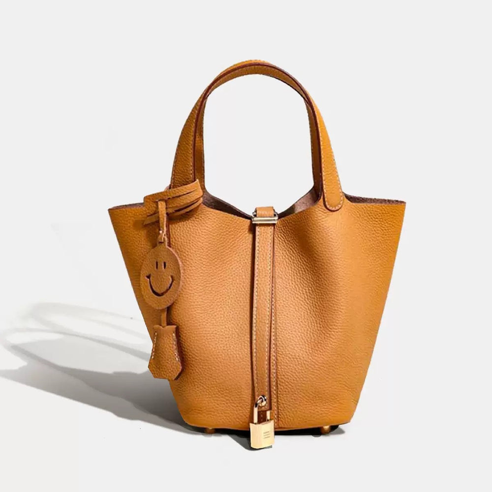 Genuine leather vegetable basket women's bag 2024 bucket bag large capacity satchel bag first layer cowhide classy genuine leather women's bag