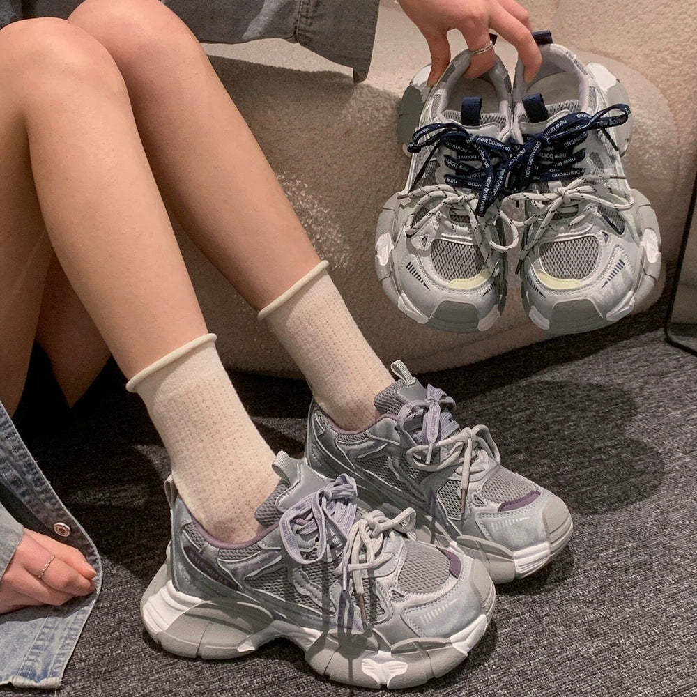 Chunky platform sneakers - "little monster" style - women's 2026 spring/summer new arrivals - versatile mesh upper, platform sole, height increasing casual athletic shoes