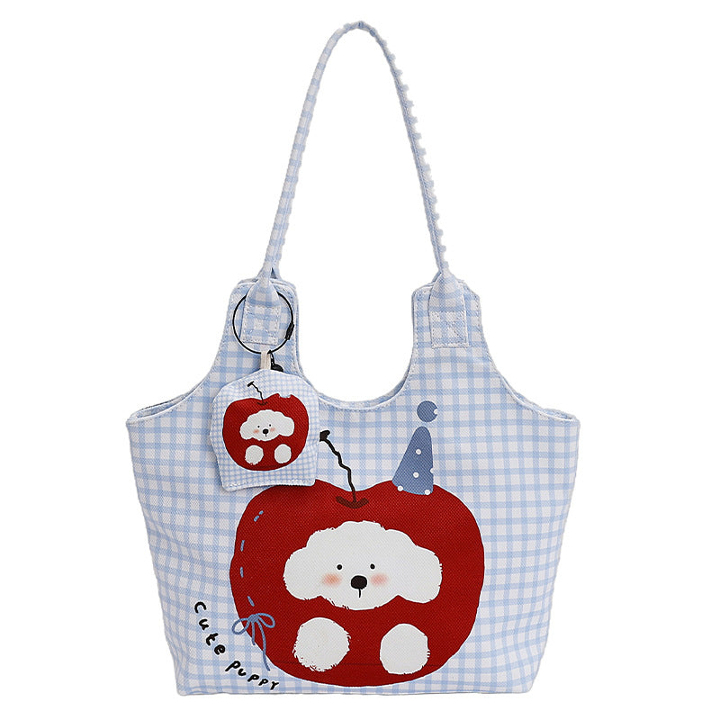 Cute plaid puppy print bag for women, 2025 new trendy versatile shoulder bag, lazy style commuter crossbody bag