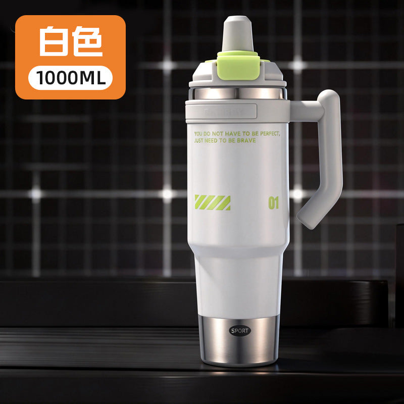 316 stainless steel ice cup handle portable straw double drink thermos cup outdoor sports water kettle wholesale