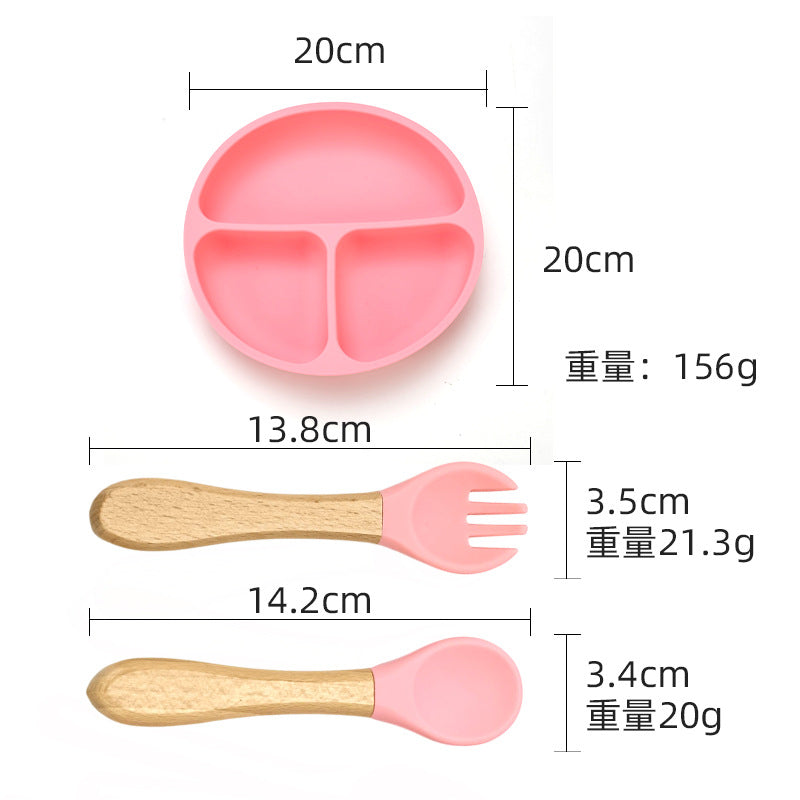 Food grade silicone infant plate fork spoon complementary food tableware preschool children eating silicone tableware set custom