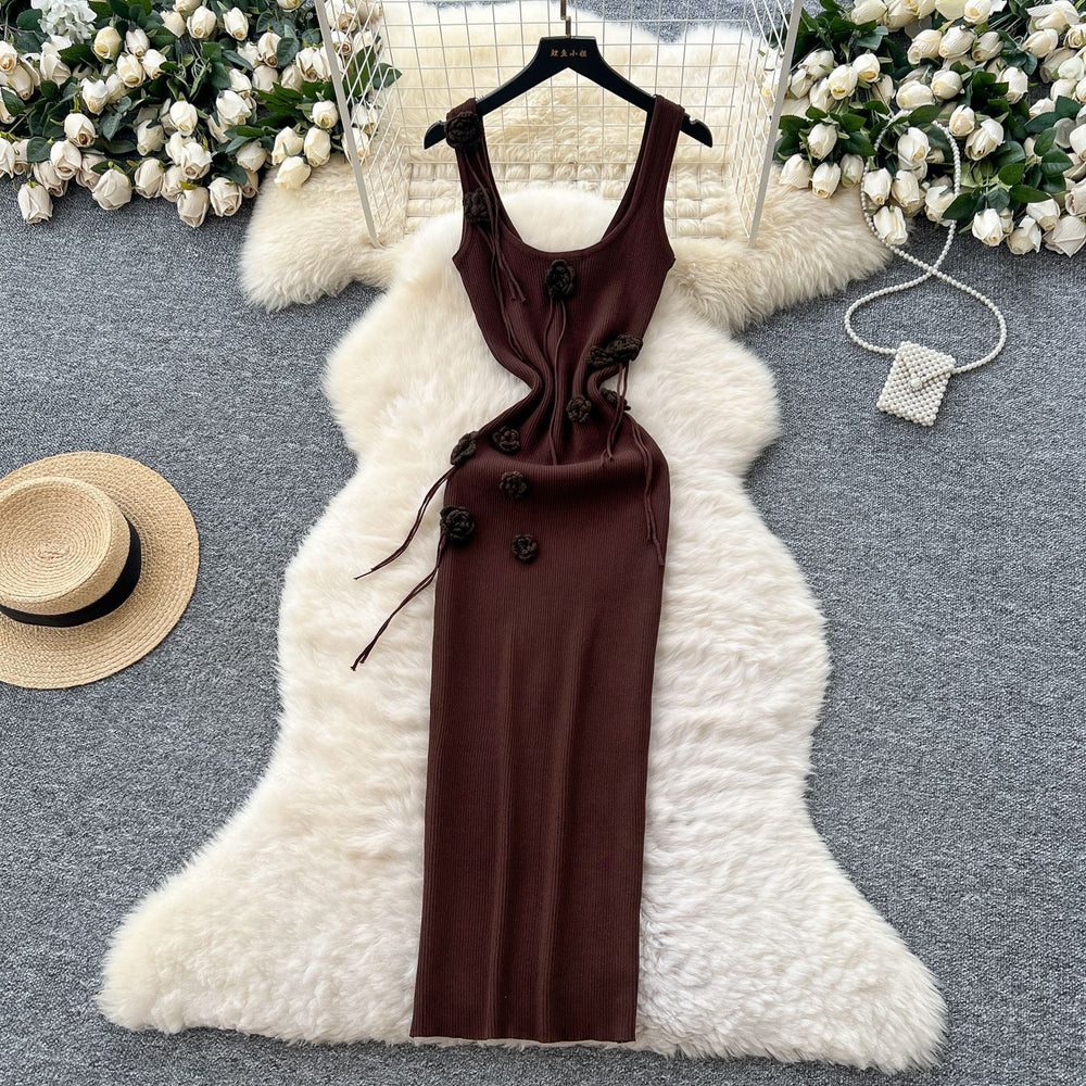 Feminine dress  summer pure desire stereo flower silmslimming lookelegant suspender knitting hip cover dress