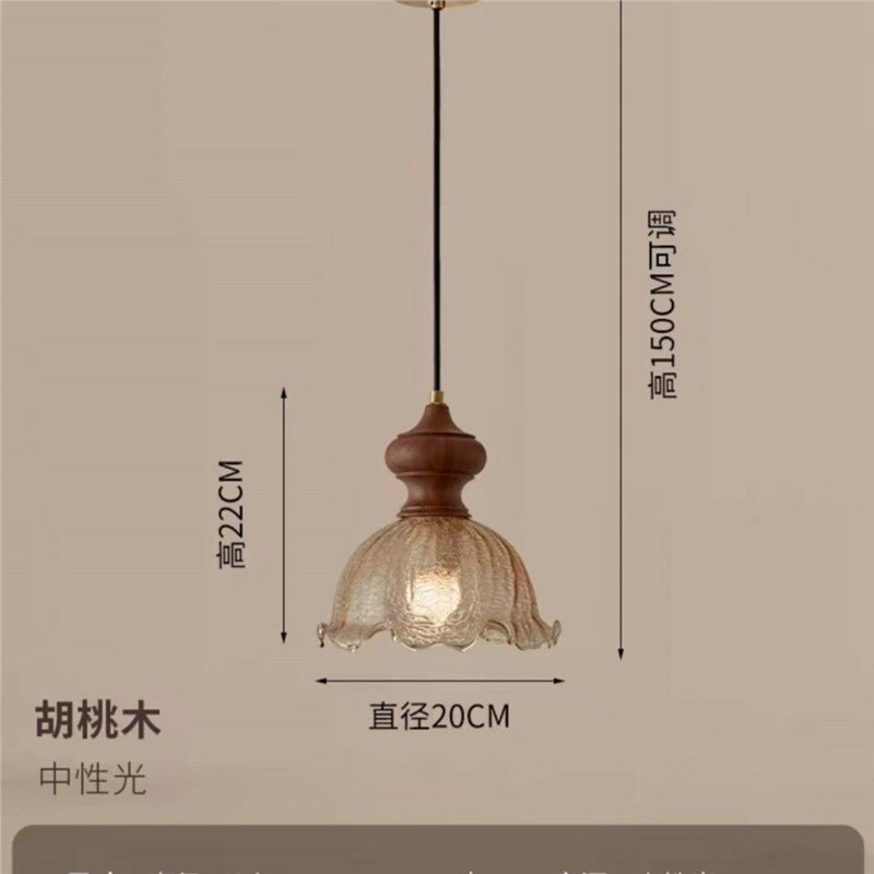 Nordic bedside wall lamp solid wood bedroom japanese bedside lamp living room corridor aisle retro american glass atmosphere