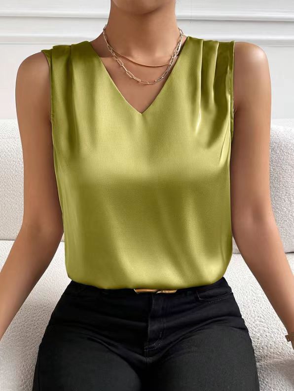 fashion cross-border women's satin satin suit sleeveless elegant commuter vest bottomtops