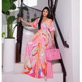 summer new arrival: fashionable and casual printed maxi dress with butterfly sleeves and side slit