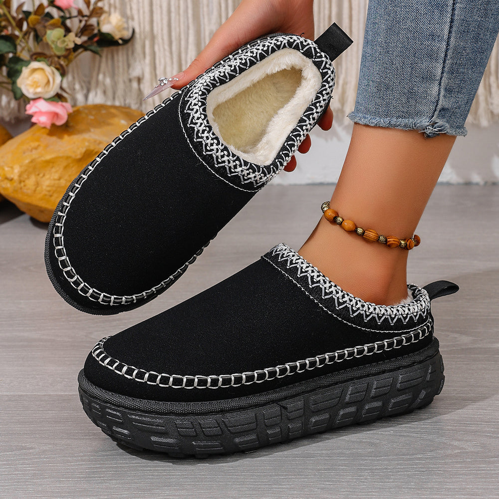 autumn new arrival: slip-on, plus-size, chunky sole, comfortable, warm, ethnic style, half-slipper, warm, export, cross-border wholesale