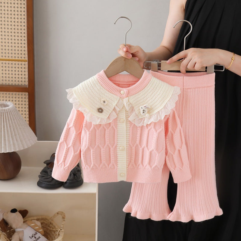 Girls' knit cardigan & sweater set - new autumn  collection: adorable cartoon two-piece outfit for little girls