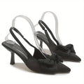 French retro satin bow pointed-toe high heels - ankle strap stiletto heels for work and banquets - cross-border exclusive