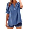 cross-border spring/summer new arrival: cotton linen button-down shirt - casual, loose fit, elegant, plus size v-neck top
