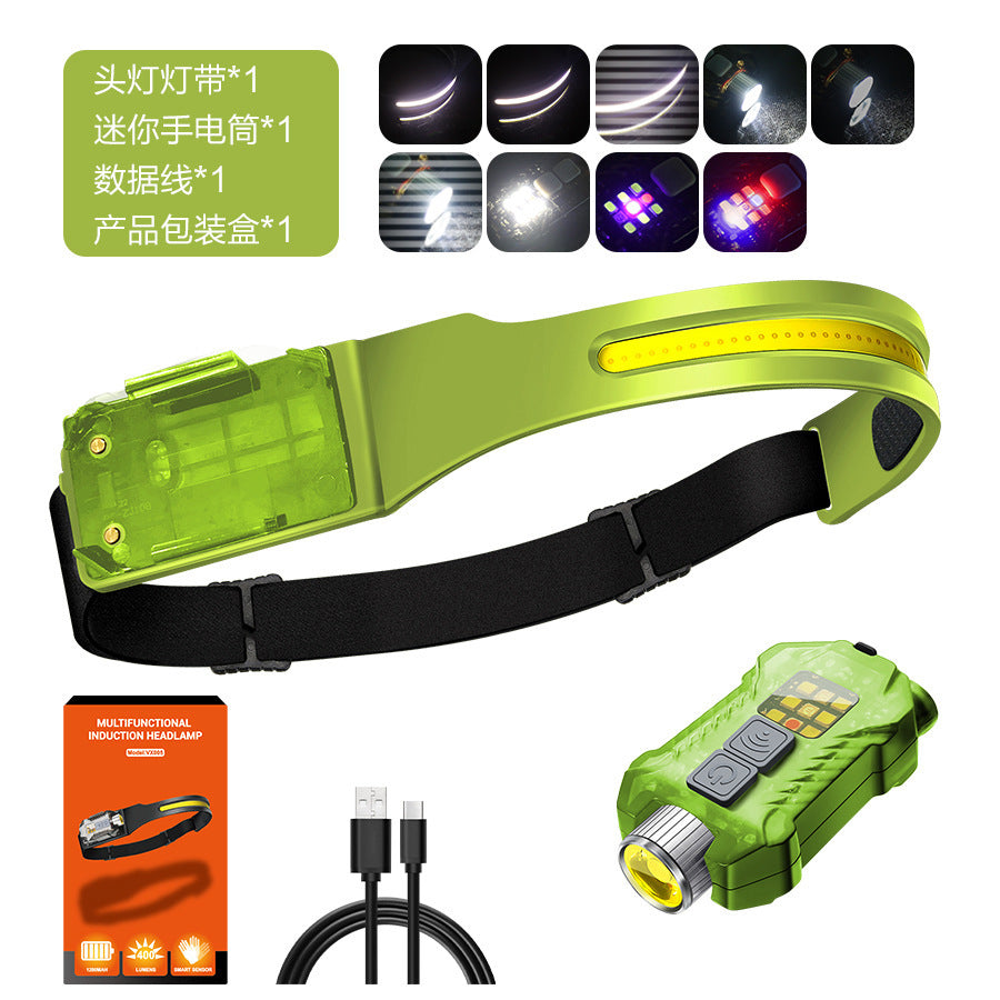 Cross-border new silicone induction headlight Type-C charging outdoor running riding portable floodlight LED headlight