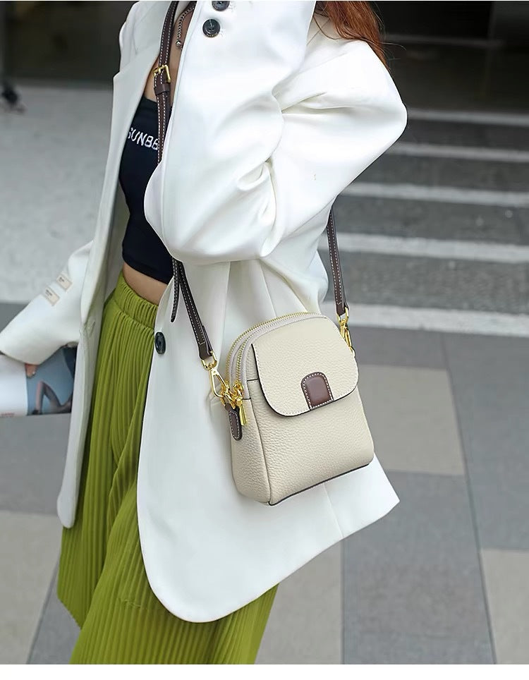 Top-grain leather 2024 new trendy fashion shoulder bag, stylish women's phone bag, soft leather versatile genuine leather handbag