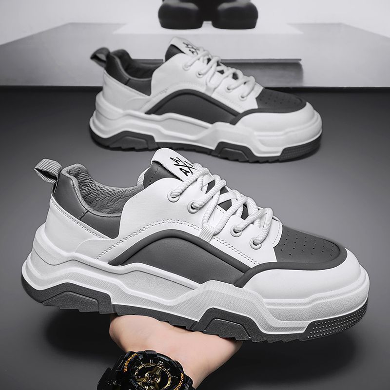 2025 spring men's new breathable white sneakers, trendy versatile chunky sole athletic casual skate shoes, dad shoes