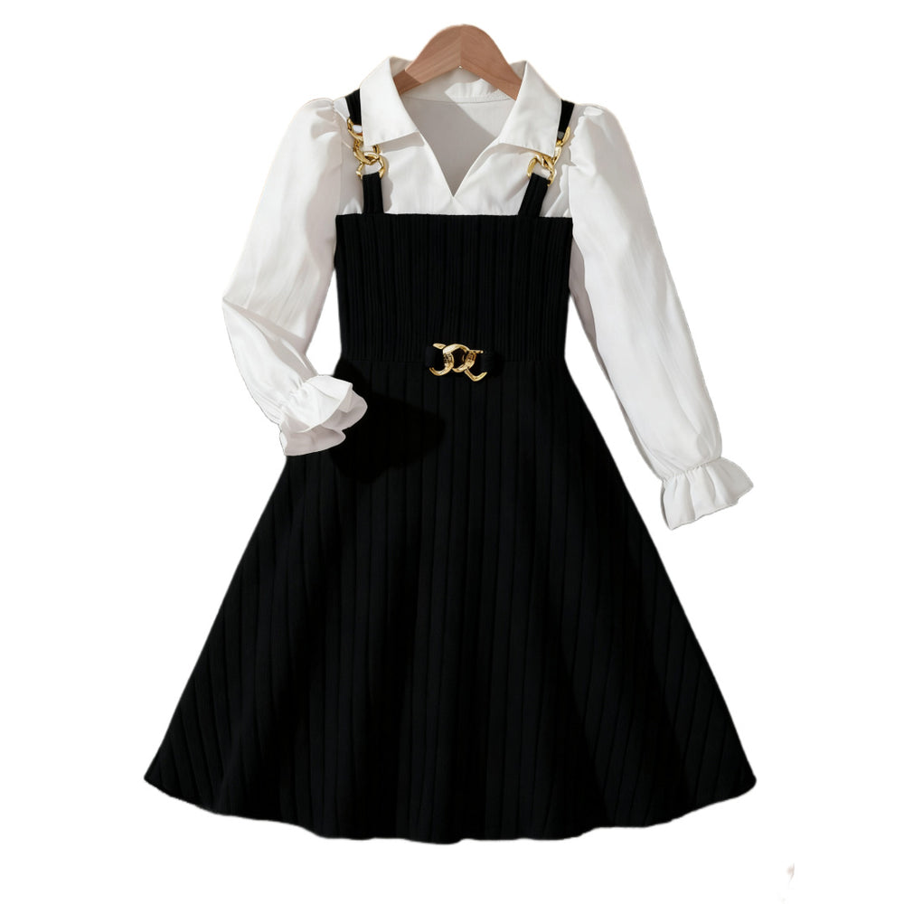 Girls' patchwork dress -  autumn collection - pink striped princess dress - stylish long sleeve children's dress