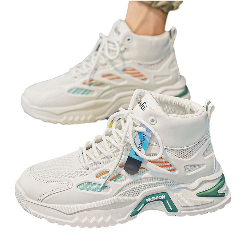 Men's winter 2025 new arrival: youth sports casual high-top sneakers - breathable mesh, height-boosting, dad shoes style, versatile trendy footwear