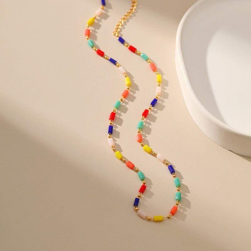 Amazon new arrival: ethnic style necklace - 18k gold plated copper, unique exotic design, mixed color seed bead necklace with premium texture