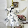 Girl cheongsam dress summer new elegant baby girl chinese style ink retro dress skirt puff sleeve trendy
