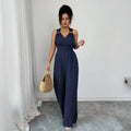 women's halterv neckbackless jumpsuit waist tie backloose pantswork clothingcasualslimming look jumpsuit