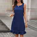 European and american cross-border e-commerce  independent website summer round neck ruffle hem back button straight leg denim skirt