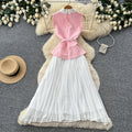 French chic sleeveless notch collar dress - women's summer korean style high waist pleated patchwork maxi dress - elegant and graceful