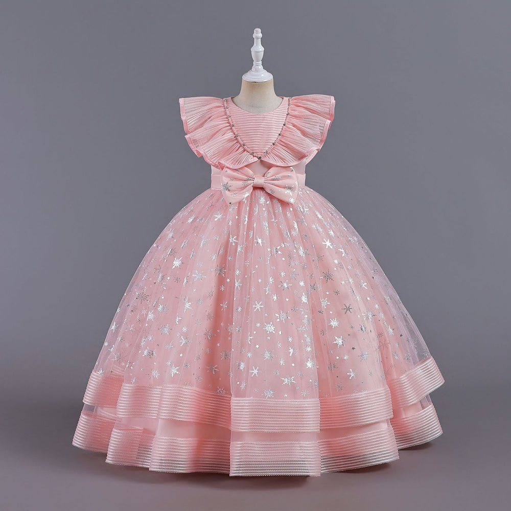 New in stock children's skirt small flying sleeves kids dress princess dress girls piano performance dress kids dress