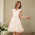 New girls' floral print dress - princess style, ruched waist, slim fit, fashionable kids' dress, beach dress