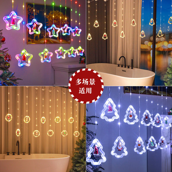 New Christmas atmosphere decorative light LED light string ring pentagram ring leather line curtain light colorful light string