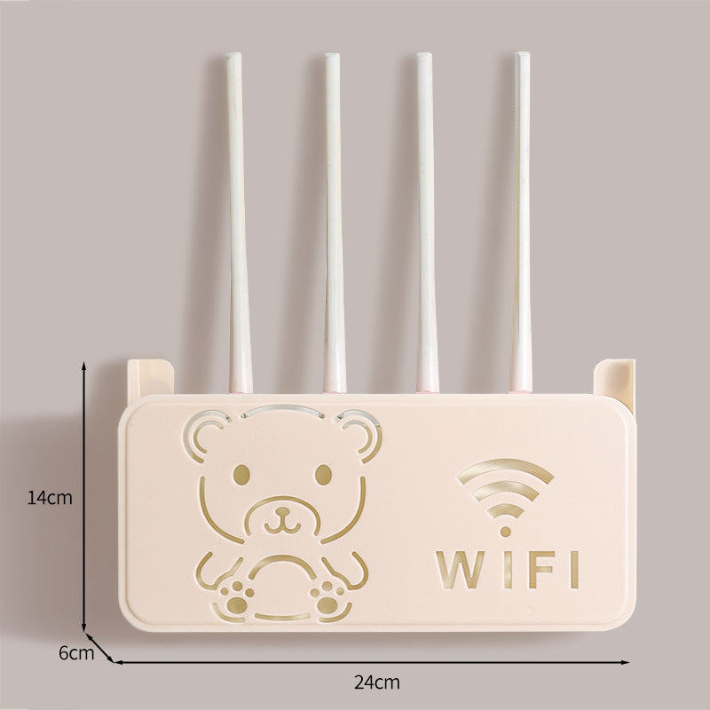 Wireless router storage box bear decoration punch-free concealed box set-top box bracket wifi wall-mounted storage rack