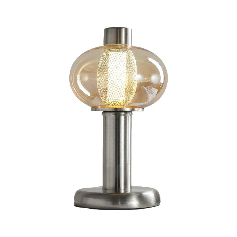Retro medieval metal glass table lamp oval amber single head b&b guest room bedroom living room atmosphere table lamp