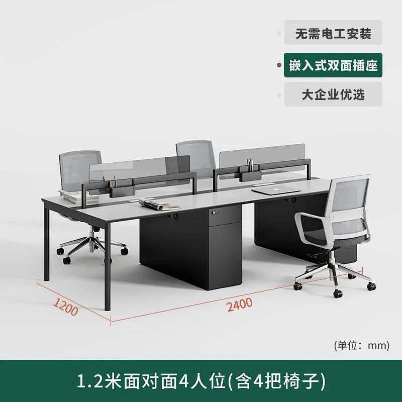 Office desk set for 2, 4, or 6 employees - modern minimalist workstation with chairs, ideal for office spaces and workstations