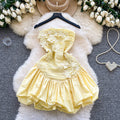 French heavy industrystereo flower dress seaside vacation style one shoulder tube top dress ruffles skirt